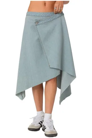 Edikted Asymmetric wrapped denim midi skirt