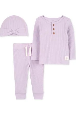Carters Baby Girls Drop Needle Hat, T-Shirt & Pants, 3 Piece Set