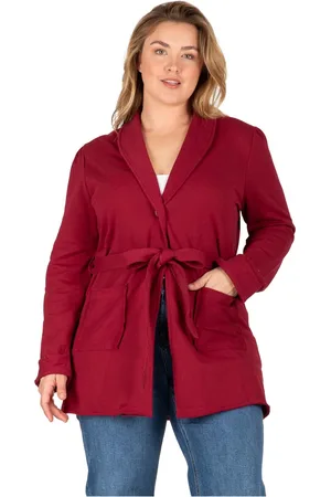 Standards & Practices Plus Size Reverse Trim Shawl Collared Self Tie Cardigan