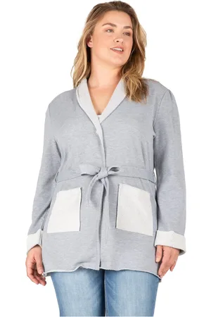Standards & Practices Plus Size Reverse Trim Shawl Collared Self Tie Cardigan