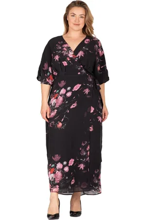 Standards & Practices Plus Size V-Neck Print Kimono Wrap Maxi Dress
