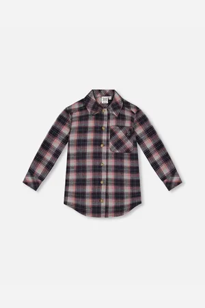 Deux par Deux Big Girls Long Sleeve Button Front Tunic Flannel Shirt