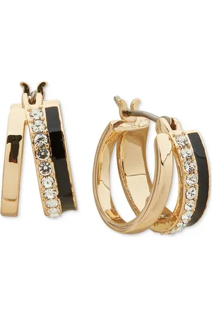 Karl Lagerfeld Gold-Tone Extra-Small Pave & Split-Hoop Earrings, 0.42"