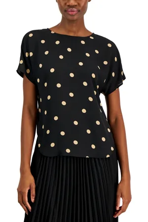 Anne Klein Petite Boat-Neck Short-Sleeve Blouse - Anne Black/Latte