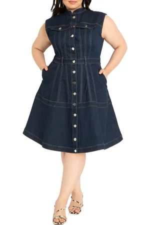 Eloquii Plus Size Fit & Flare Denim Dress