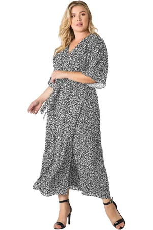 Standards & Practices Plus Size V-Neck Print Kimono Wrap Maxi Dress