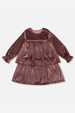 Deux par Deux Big Girls Long Sleeve Metallic Dress With Frills