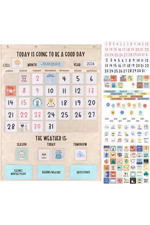 The Peanutshell Today Is A Good Day Educational Wall Calendar for Kids with Activities, Preschoolers Ages 3+, Jumbo Size 28"x38", Wood Grain Boho Clas