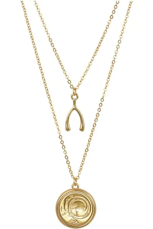 American Coin Treasures 17010 21 x 19 in. Irish Half Penny Ornamental Bird Wishbone Double Chain Necklace, Gold