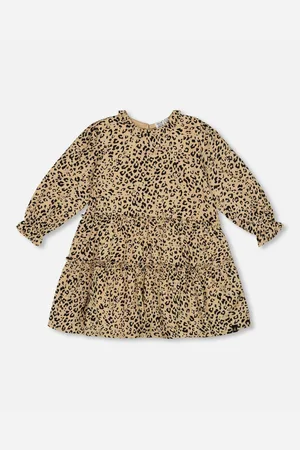 Deux par Deux Big Girls Long Sleeve Viscose Dress With Frill Printed