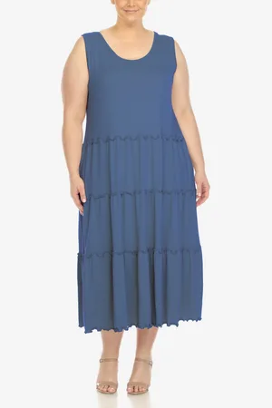White Mark Plus Size Scoop Neck Tiered Midi Dress