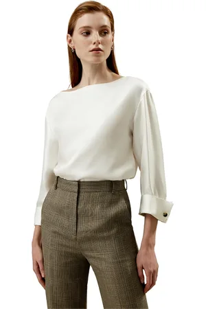 Lilysilk Silk Twill Blouse with Boat Neckline for Women