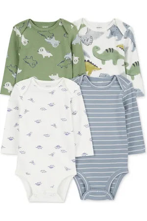 Carters Baby Boys Cotton Long-Sleeve Dinosaur Bodysuits, Pack of 4