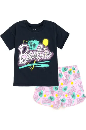 Barbie Toddler Girls T-Shirt and French Terry Shorts Outfit Set to - Pink / black / graffiti