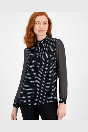 Anne Klein Sheer Dot-Print Blouse - Black/White
