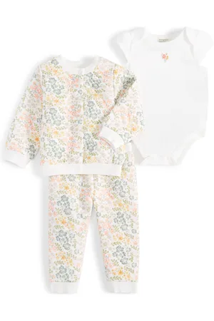 First Baby Baby Girls 3-Pc. Bodysuit, Quilted Floral Jacket & Quilted Floral Joggers Set, Created for Macy
