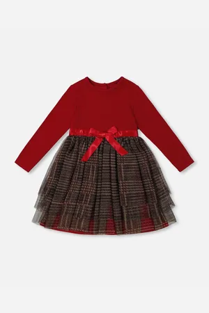 Deux par Deux Baby Girls Bi-Material Dress With Glittering Tulle Skirt