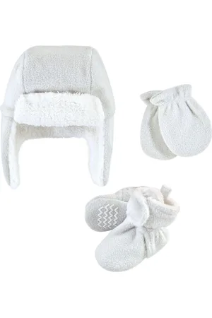 Hudson Baby Boys Hudson Unisex Trapper Hat, Mitten and Bootie Set, Gray, Months