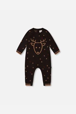 Deux par Deux Baby Boys Baby Knitted Jumpsuit With Intarsia Reindeer