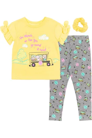 Cocomelon Baby Girls Jj T-Shirt Leggings and Scrunchie 3 Piece Outfit Set to - Yellow/gray