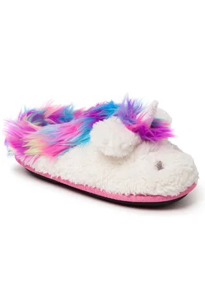 Dearfoams Girls Peyton Novelty Unicorn Fuzzy Slipper