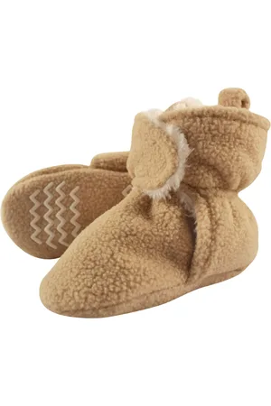 Hudson Baby Boys Hudson Cozy Fleece and Faux Shearling Booties, Cream Heather Gray, 0-6 Months