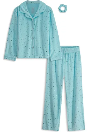 Max & Olivia Max and Olivia Girls Velour Coat Pajama with Matching Scrunchie 3pc Set