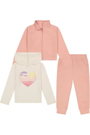 Bearpaw Toddler Girls 3 Piece Outfit Set with Zip Up Jacket, Jogger Pants, and Long Sleeve Hoodie Graphic Top