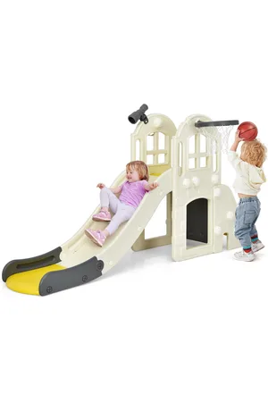 Costway 6-In-1 Large Slide for Kids Toddler Climber Slide Playset w/ Basketball Hoop