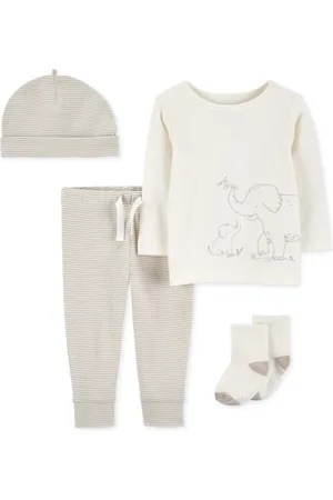 Carters Baby 4-Pc. Cotton Hat, Elephant Top, Striped Pants & Socks Set