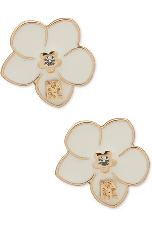 Karl Lagerfeld Gold-Tone Crystal Epoxy Orchid Stud Earrings
