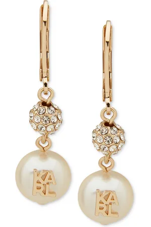Karl Lagerfeld Gold-Tone Crystal & Imitation Logo Drop Earrings