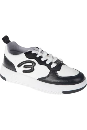 Bebe Little and Big Girls Low Top Court "B" Applique Sneaker - White/black