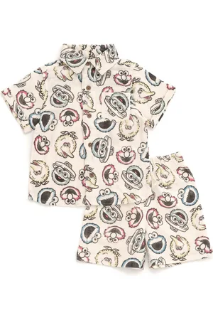 Sesamstraat Toddler Boys Cotton Gauze Matching Family Short Overalls