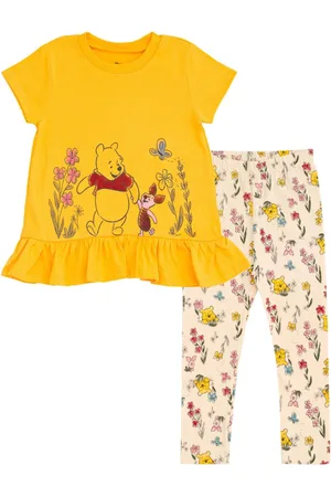 WINNIE THE POEH Toddler Girls Peplum T-Shirt and Leggings Outfit Set - Yellow / pink