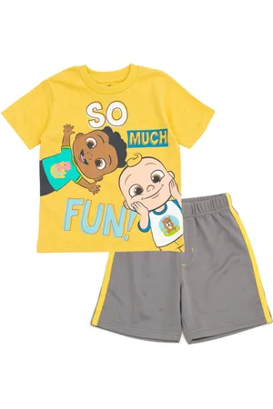 Cocomelon Jj Cody T-Shirt and Mesh Shorts Outfit Set Infant to Toddler - Yellow / silver