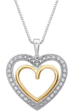 Marsala Diamond Double Heart Halo 18" Pendant Necklace (1/4 ct. t.w.) in Sterling Silver & 14k Gold-Plate - Sterling Silver Gold-Plate