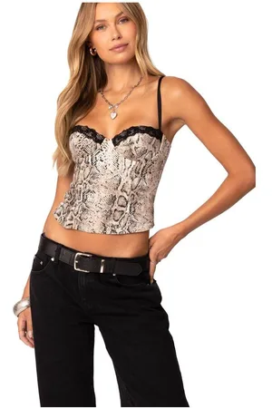 Edikted Womens Snakeskin Denim Corset
