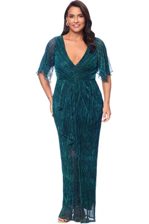 Betsy & Adam Size Metallic Ruffle Long Gown