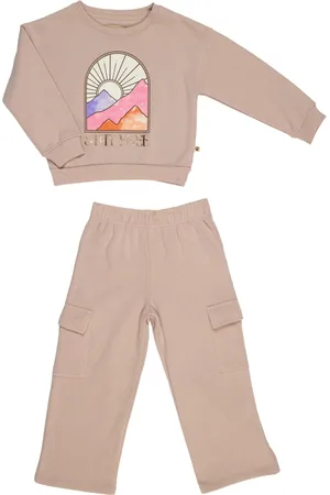 Bearpaw Girls 2 Piece Graphic Sweatshirt and Wide Leg Cargo Pants Outfit Set