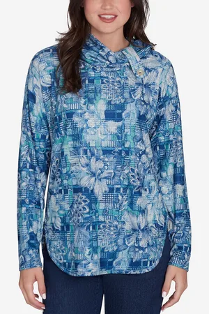RUBY Petite Cowl Neck Floral Plaid Printed Hatchi Knit Top