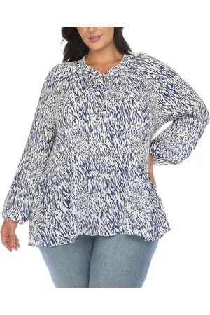 White Mark Plus Size Printed Peasant Knit Blouse