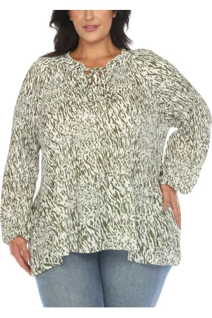 White Mark Plus Size Printed Peasant Knit Blouse