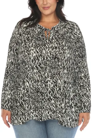 White Mark Plus Size Printed Peasant Knit Blouse