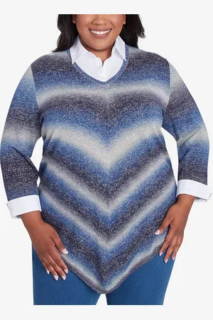 Alfred Dunner Plus Size Classic Chevron Ombre Chevron Two in One Pullover Sweater