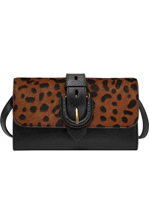 Fossil Harwell Leather Crossbody Wallet - Black/Leopard