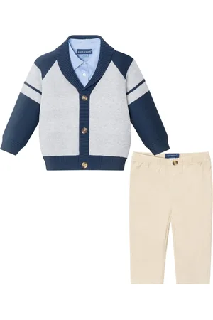 Andy & Evan Baby Boys Navy Grey Shawl Cardigan & Pant Set