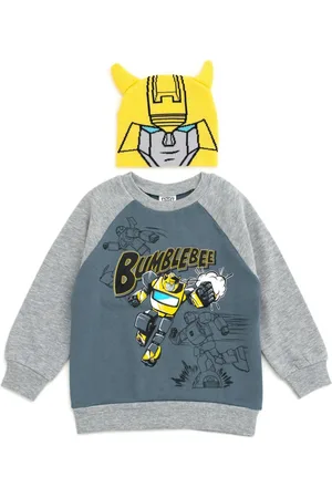 TRANSFORMERS Toddler Boys Bumblebee Fleece Sweatshirt and Cosplay Costume Hat to (2T - 18-20) - Gray / yellow, bumblebee