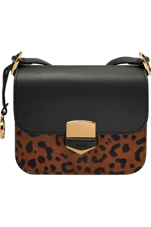 Fossil Lennox Leather Flap Crossbody Bag - Black/Leopard