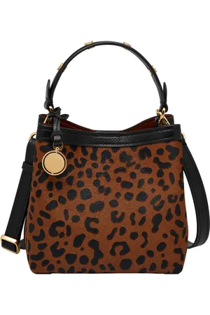 Fossil Jessie Leather Bucket Small Crossbody Bag - Black/Leopard